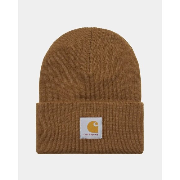 Carhartt Tonal Patch Rib Knit Beanie Hat Brown Mens OS Work Outdoor Hipster Logo - Picture 7 of 7